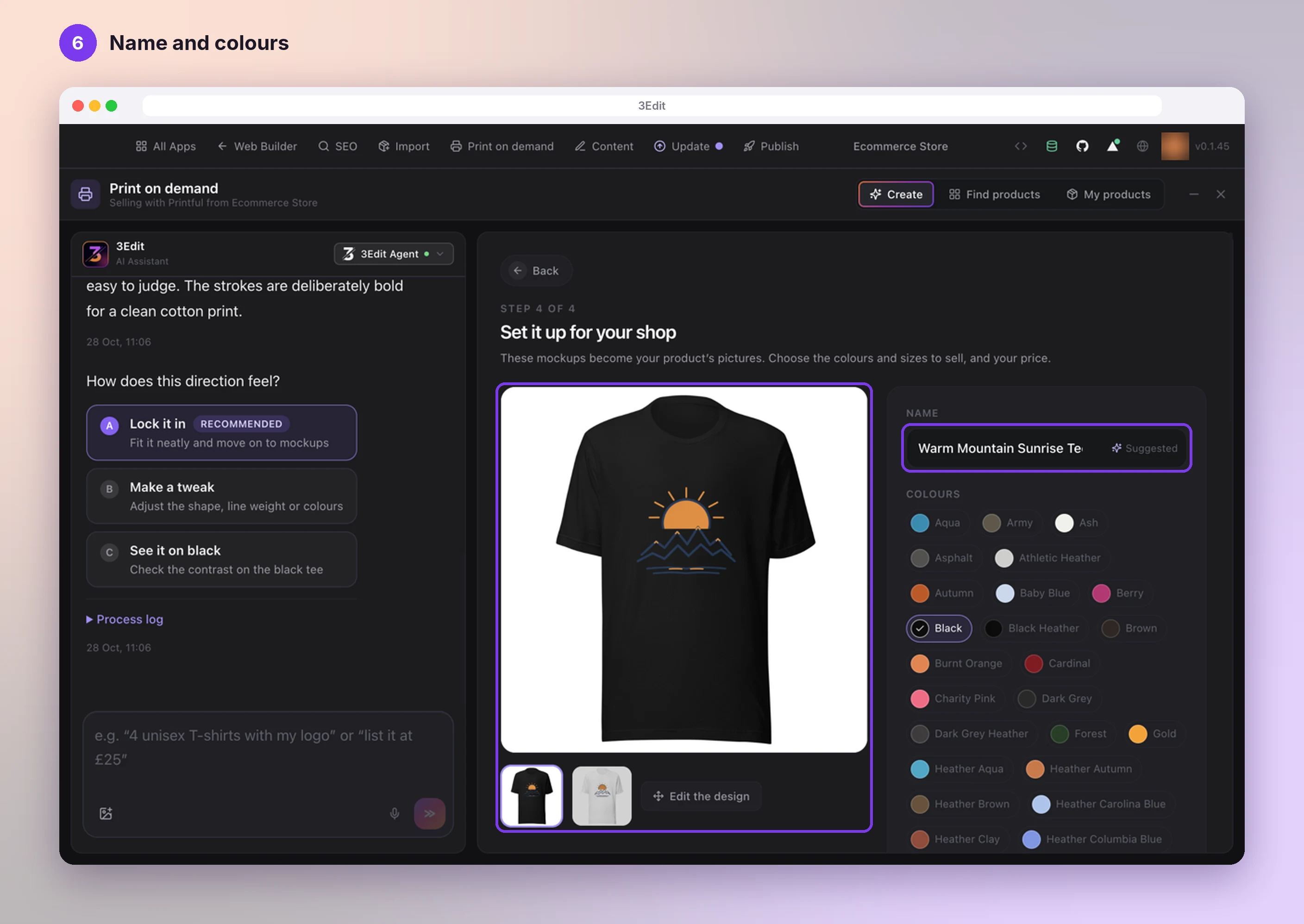 The Set it up for your shop step with the product mockups and the suggested product name highlighted